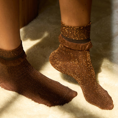 Soft Ruffle Metallic Socks