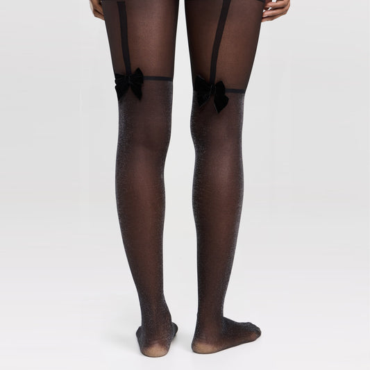 GLITTER TUXEDO BOW TIGHTS